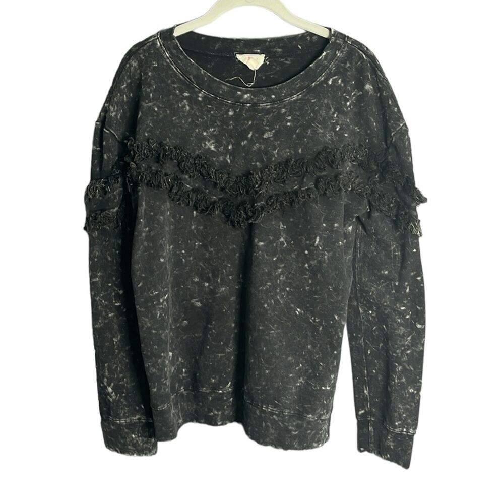 Bibi Black Crewneck Sweatshirt With Ruffle Detail Size Medium